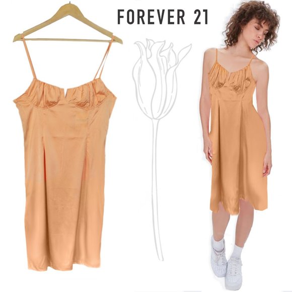 Forever 21 Dresses & Skirts - FOREVER 21 Peach Woven Satin Cami Dress